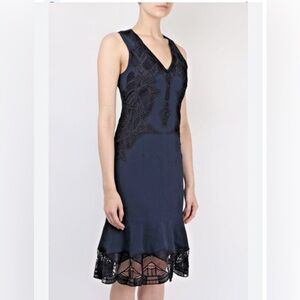 Jonathan Simkhai Navy V Neck Sleeveless Dress with Lace Applique